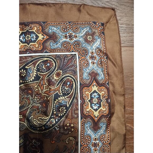 Vintage Liberty of London Silk Square Scarf Brown blue Paisley 23 x 24 mandala - Picture 13 of 16
